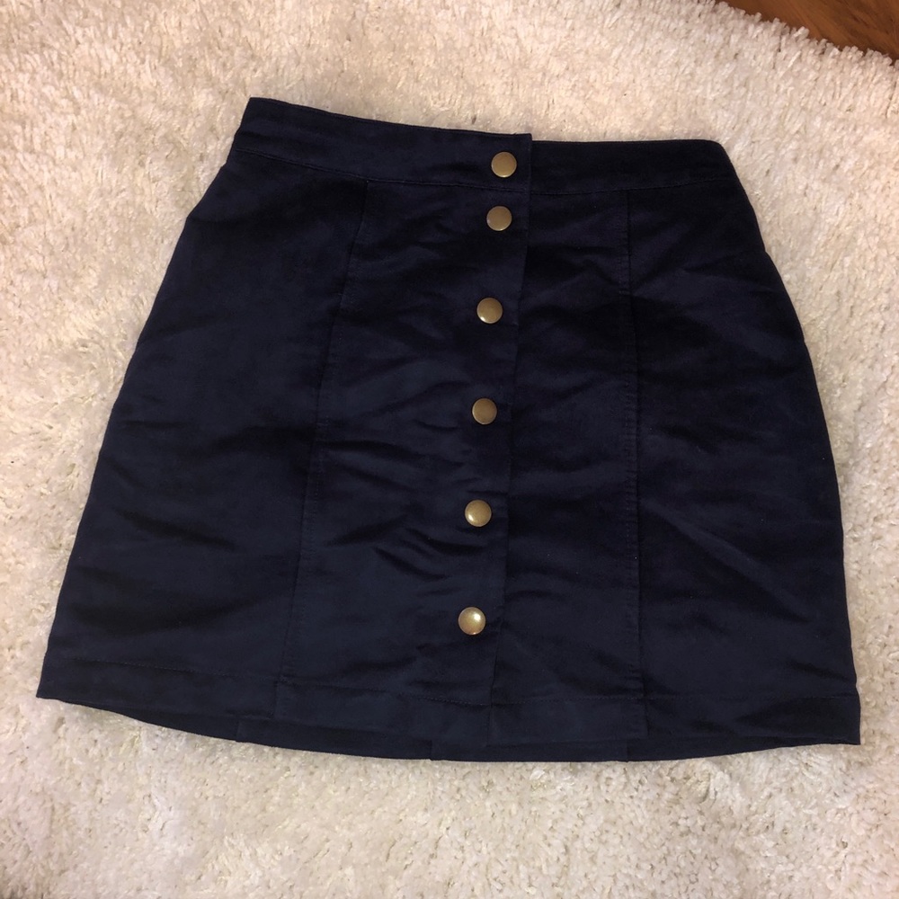 Suede and navy blue button up skirt
